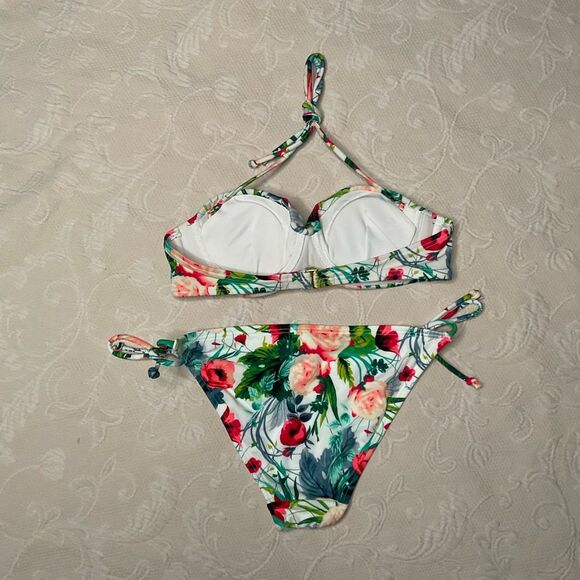 Victoria's Secret Swim Bikini Set 32B Hardware Top Bottom SP Tropical Floral New - Picture 12 of 13